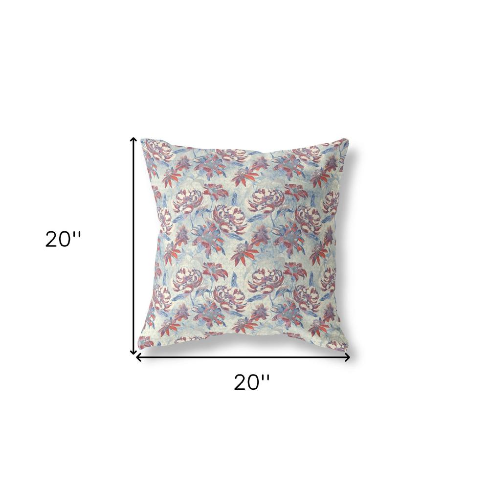 20” Red Blue Roses Indoor Outdoor Throw Pillow. Picture 4