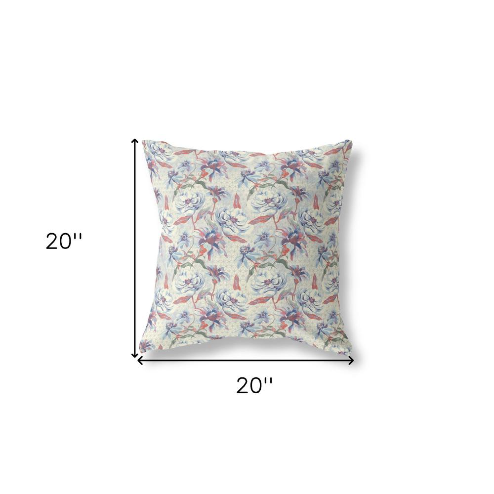 20” Pale Blue Orange Roses Indoor Outdoor Throw Pillow. Picture 4