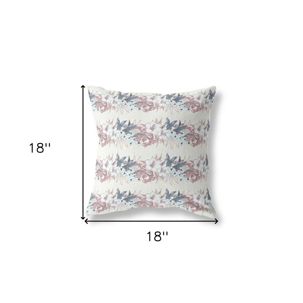 18" X 18" White And Pink Blown Seam Floral Indoor Outdoor Throw Pillow. Picture 5