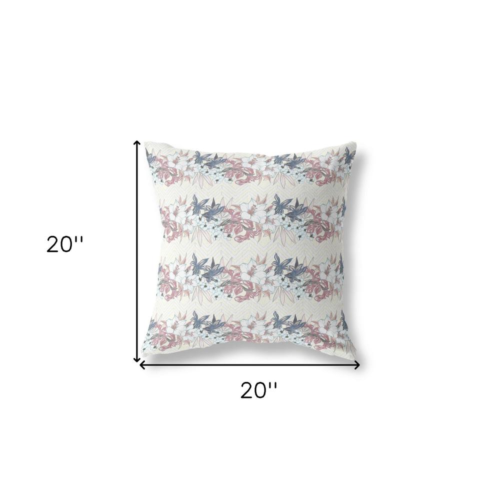 20"x20" White Pink Blown Seam Broadcloth Floral Throw Pillow. Picture 5