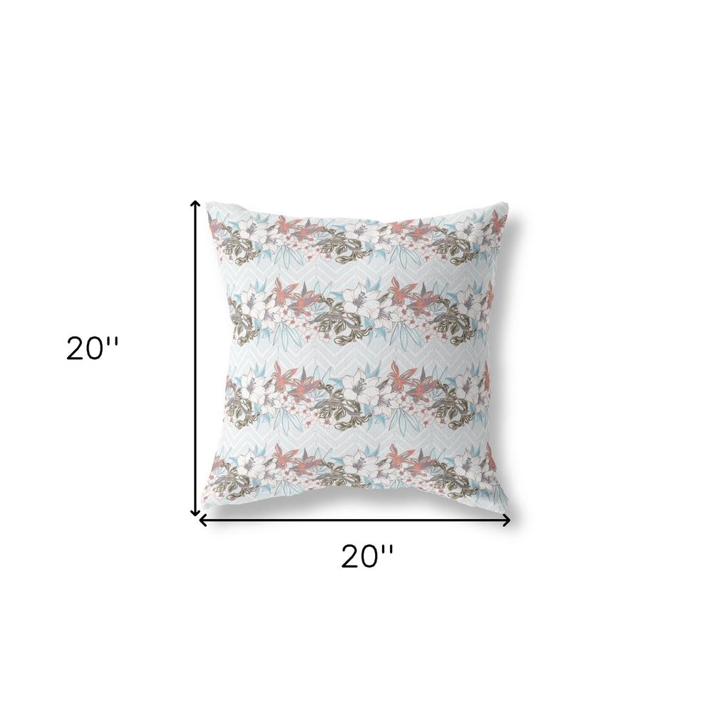 20"x20" Light Blue Blown Seam Broadcloth Floral Throw Pillow. Picture 5