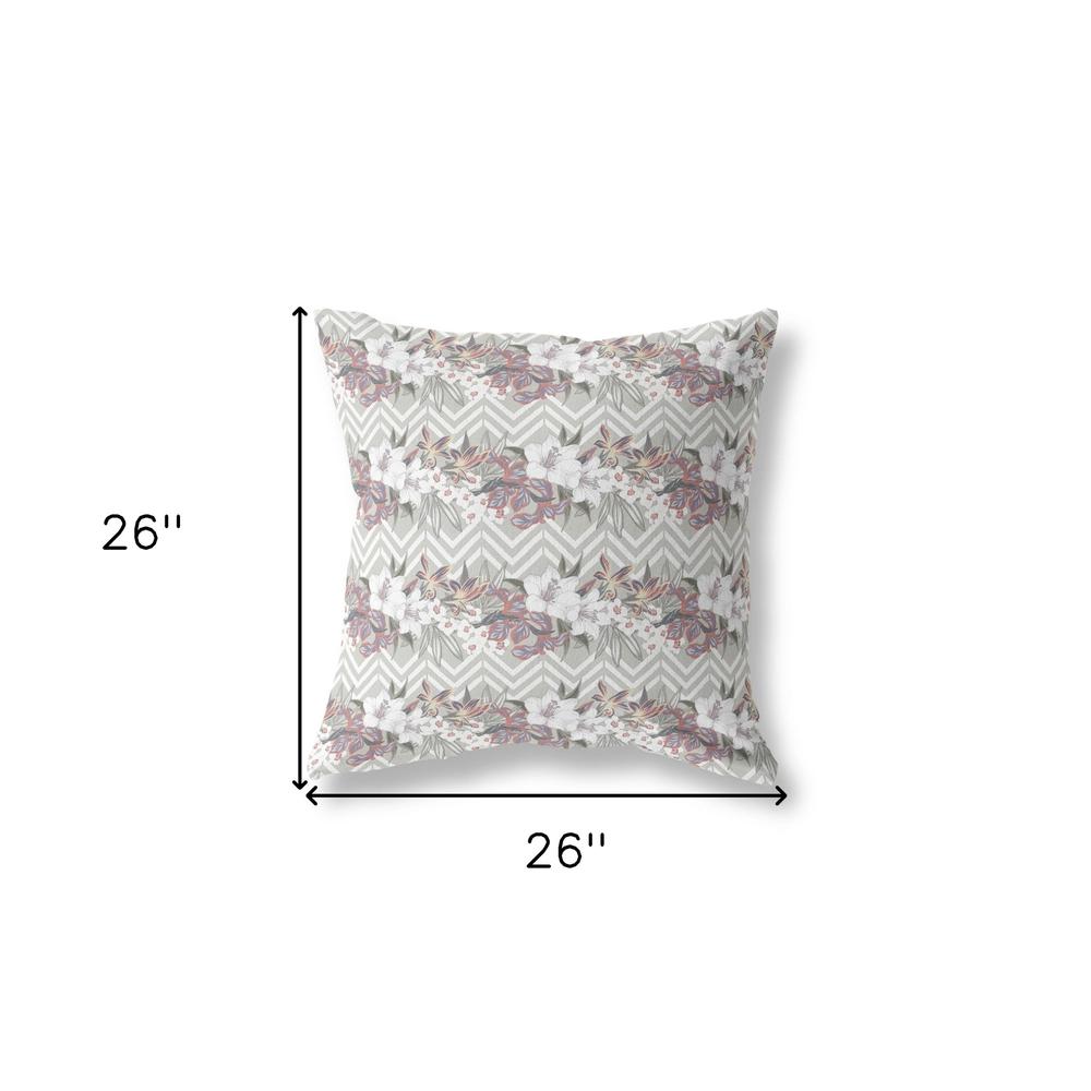 26" X 26" Grey And Pink Blown Seam Floral Indoor Outdoor Throw Pillow. Picture 5