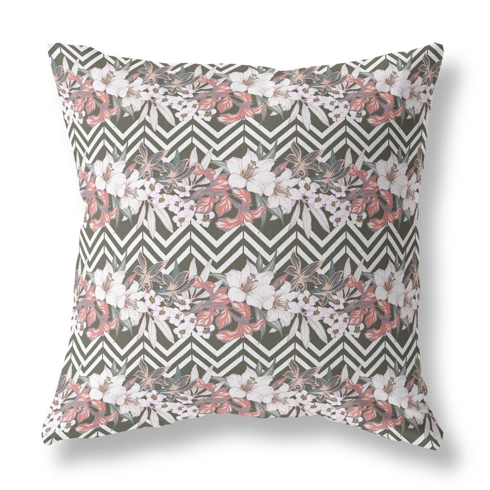 16" X 16" Brown And Pink Blown Seam Floral Indoor Outdoor Throw Pillow. Picture 1