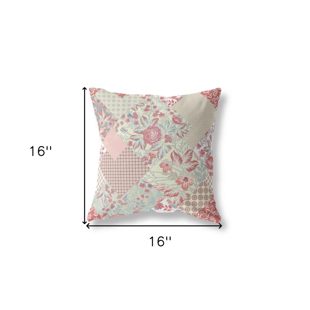 16" Peach Pink Floral Indoor Outdoor Throw Pillow. Picture 4