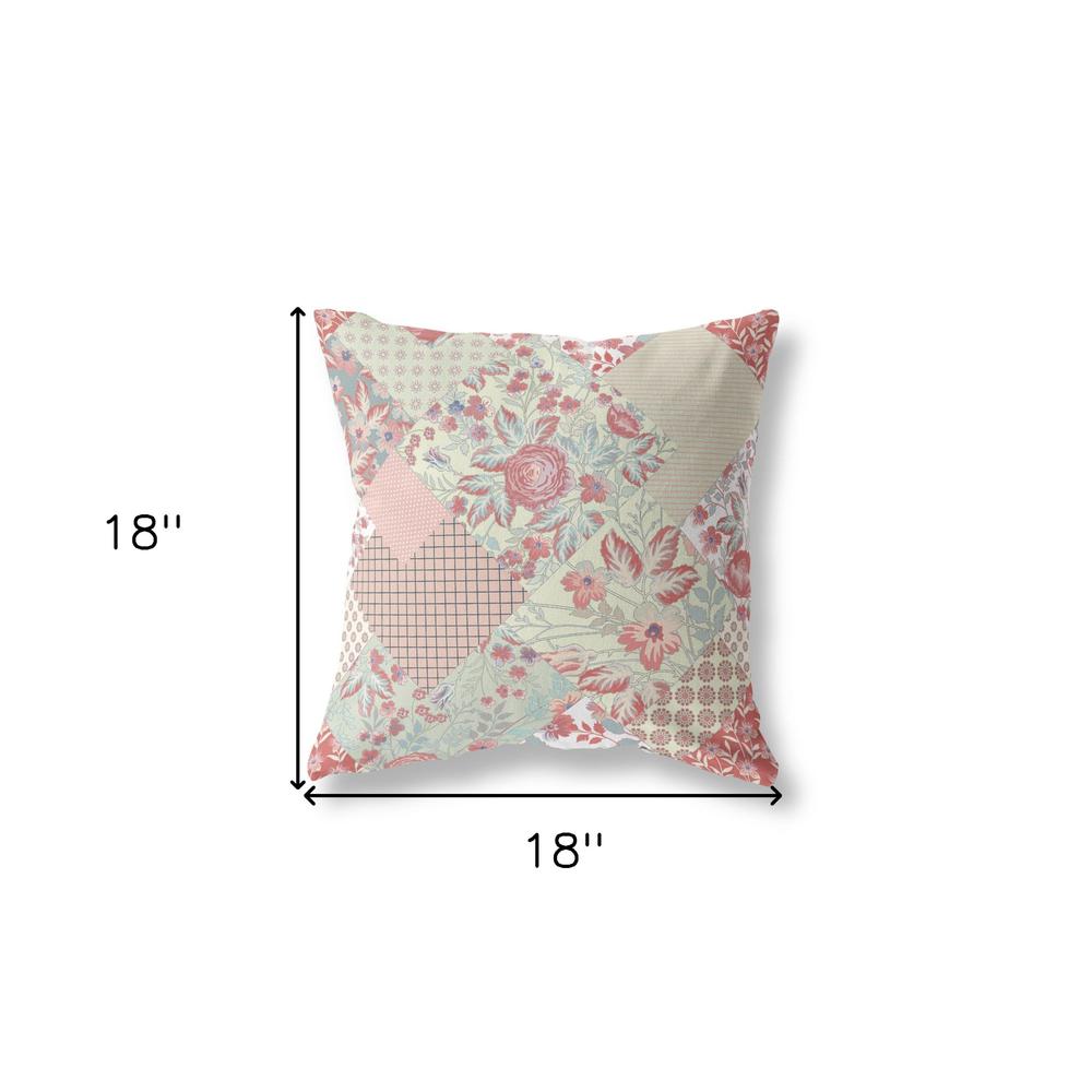 18" Peach Pink Floral Indoor Outdoor Throw Pillow. Picture 4