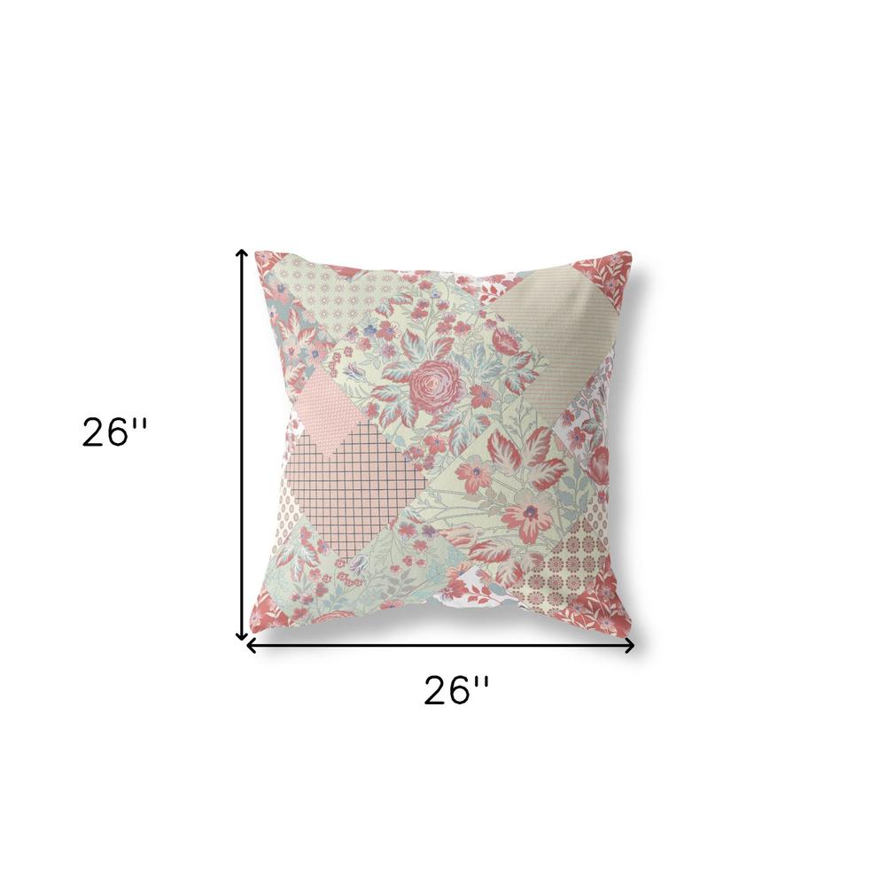 26" Peach Pink Floral Indoor Outdoor Throw Pillow. Picture 4