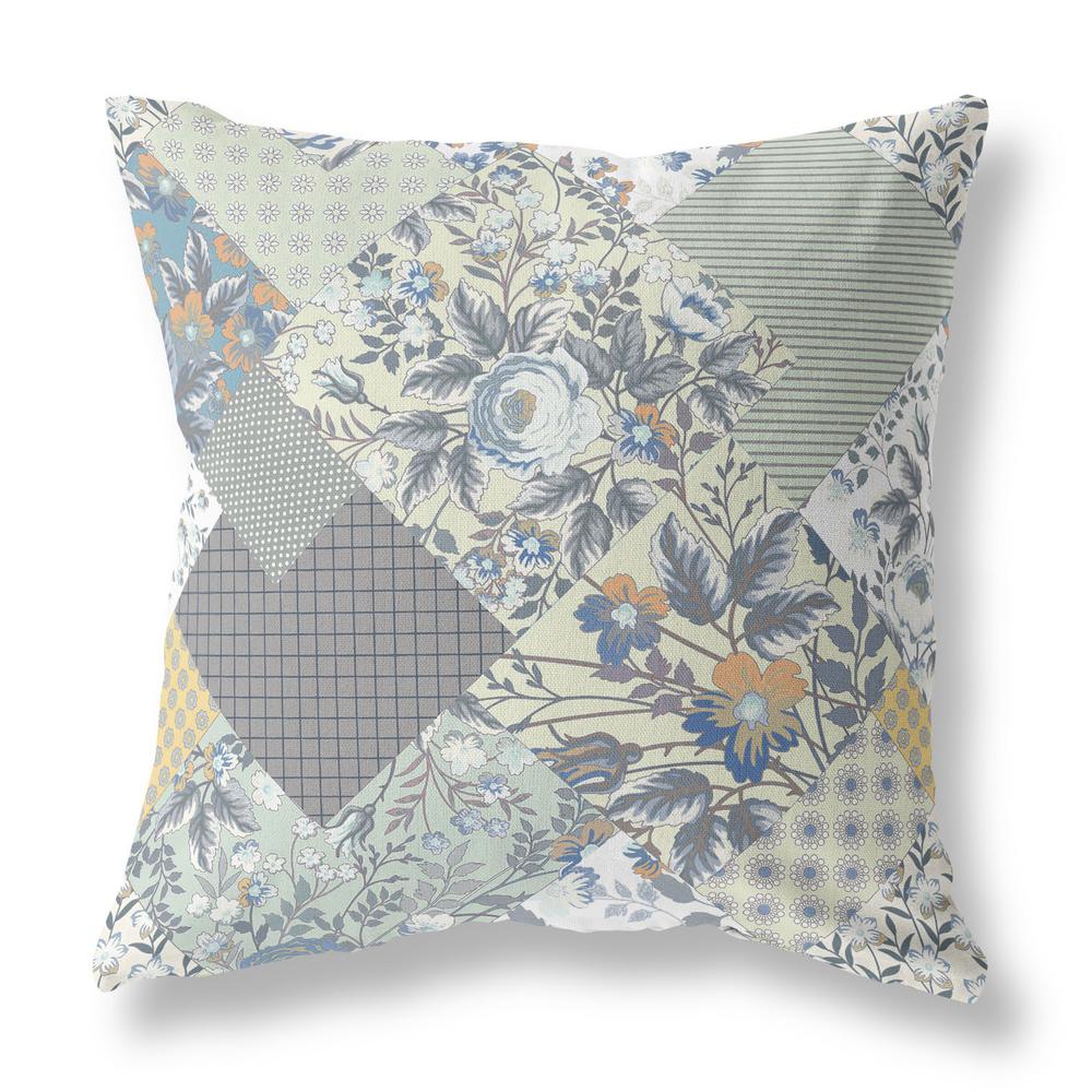 18" Gray Cream Boho Floral Indoor Outdoor Throw Pillow. Picture 1