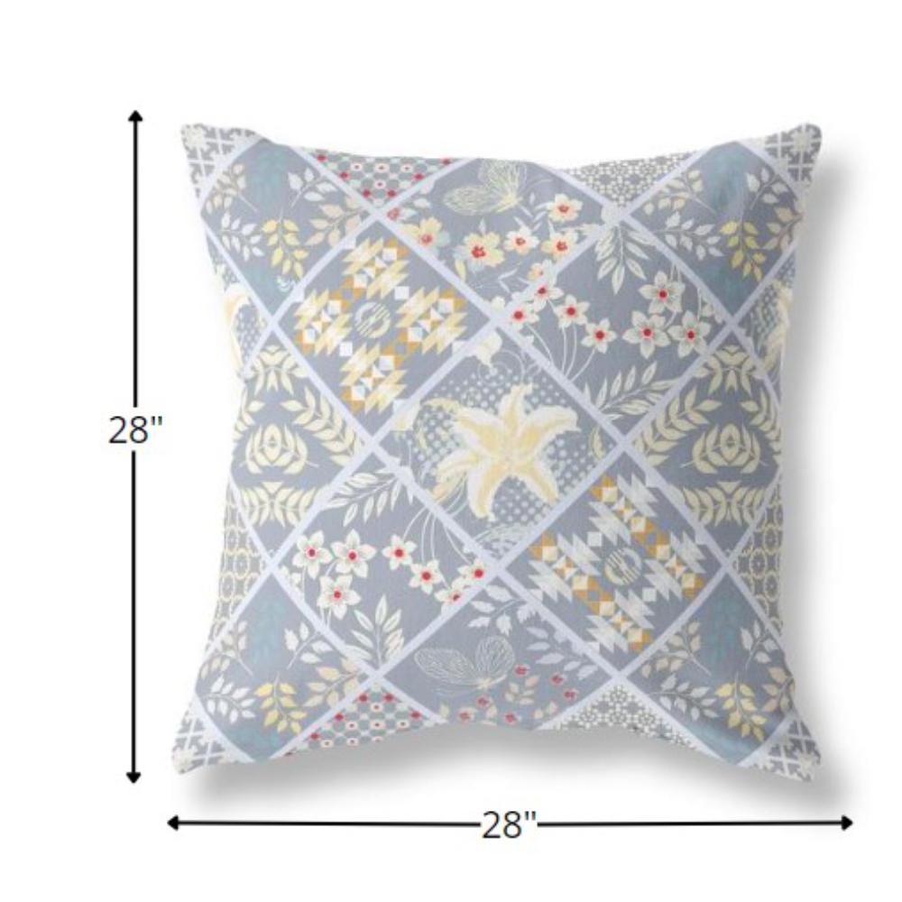 28” Gray Yellow Patch Indoor Outdoor Throw Pillow. Picture 4