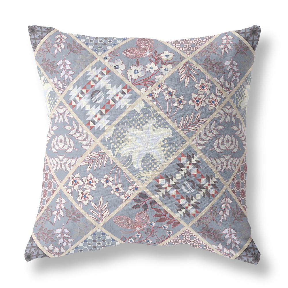 28” Gray Pink Patch Indoor Outdoor Throw Pillow. Picture 1