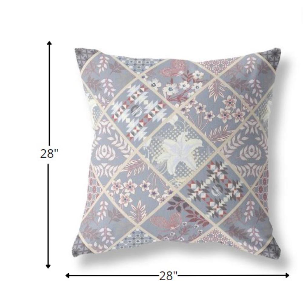28” Gray Pink Patch Indoor Outdoor Throw Pillow. Picture 4