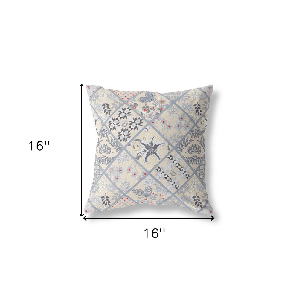 16” Cream Gray Patch Indoor Outdoor Throw Pillow. Picture 4