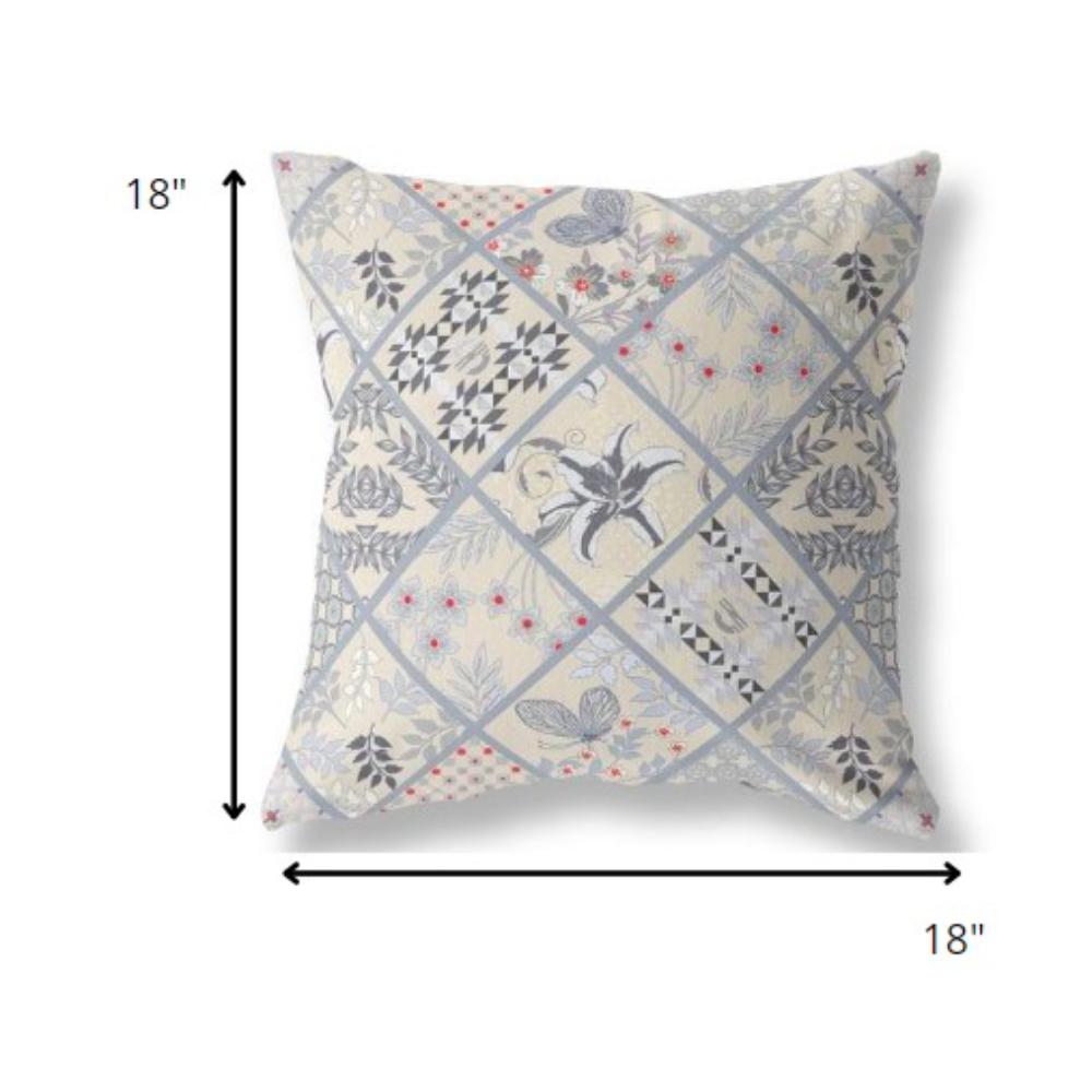 18” Cream Gray Patch Indoor Outdoor Throw Pillow. Picture 4