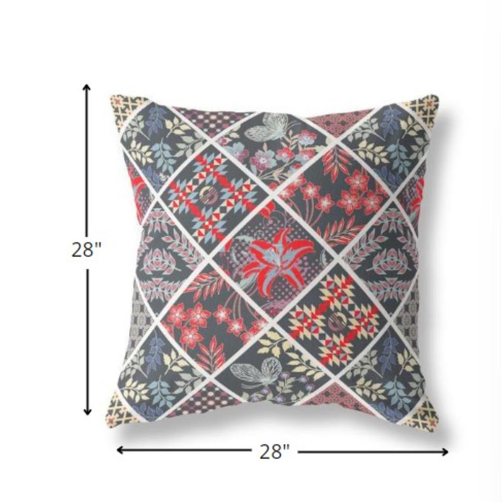 28” Black Red Patch Indoor Outdoor Throw Pillow. Picture 4