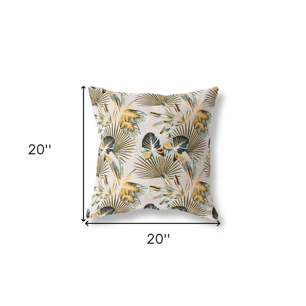 20” Yellow Black Tropical Indoor Outdoor Throw Pillow. Picture 4