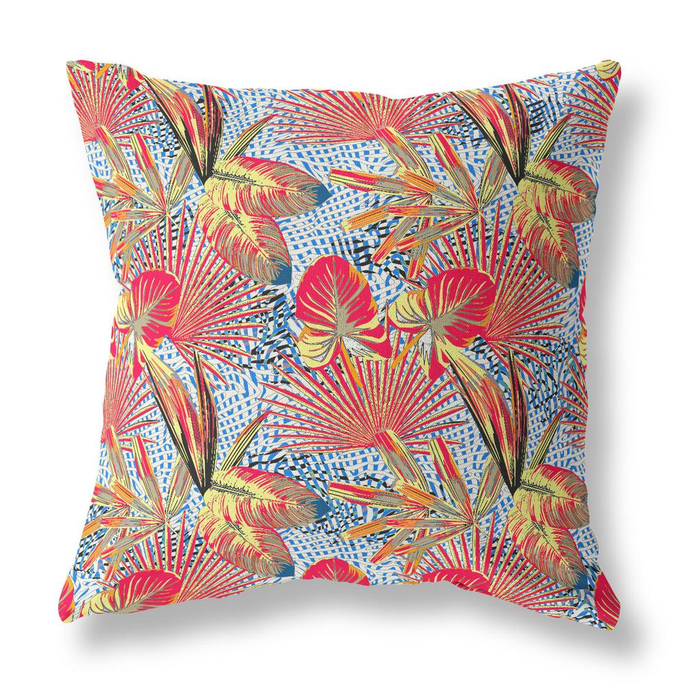 16” Crimson Yellow Tropical Indoor Outdoor Throw Pillow. Picture 1