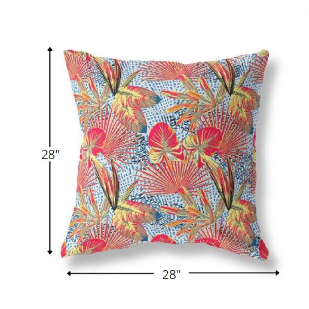 28” Crimson Yellow Tropical Indoor Outdoor Throw Pillow. Picture 4