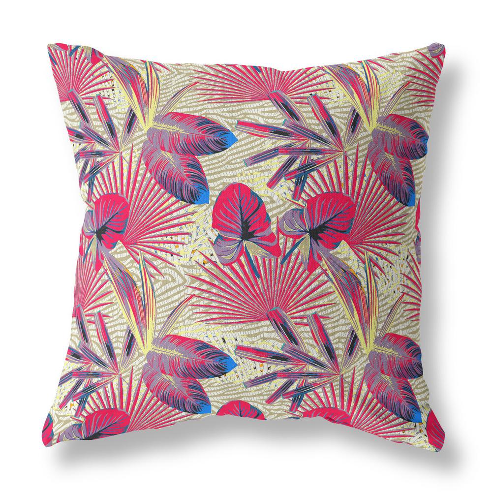 26” Pink Yellow Tropical Indoor Outdoor Throw Pillow. Picture 1