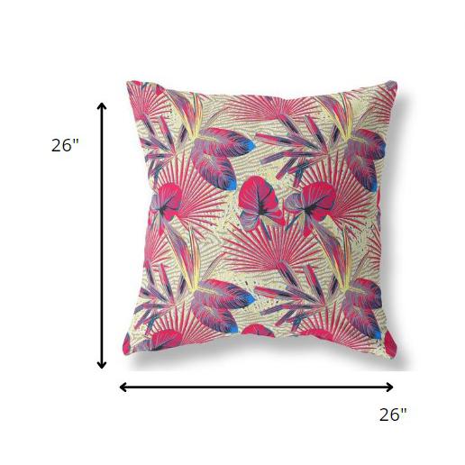 26” Pink Yellow Tropical Indoor Outdoor Throw Pillow. Picture 4