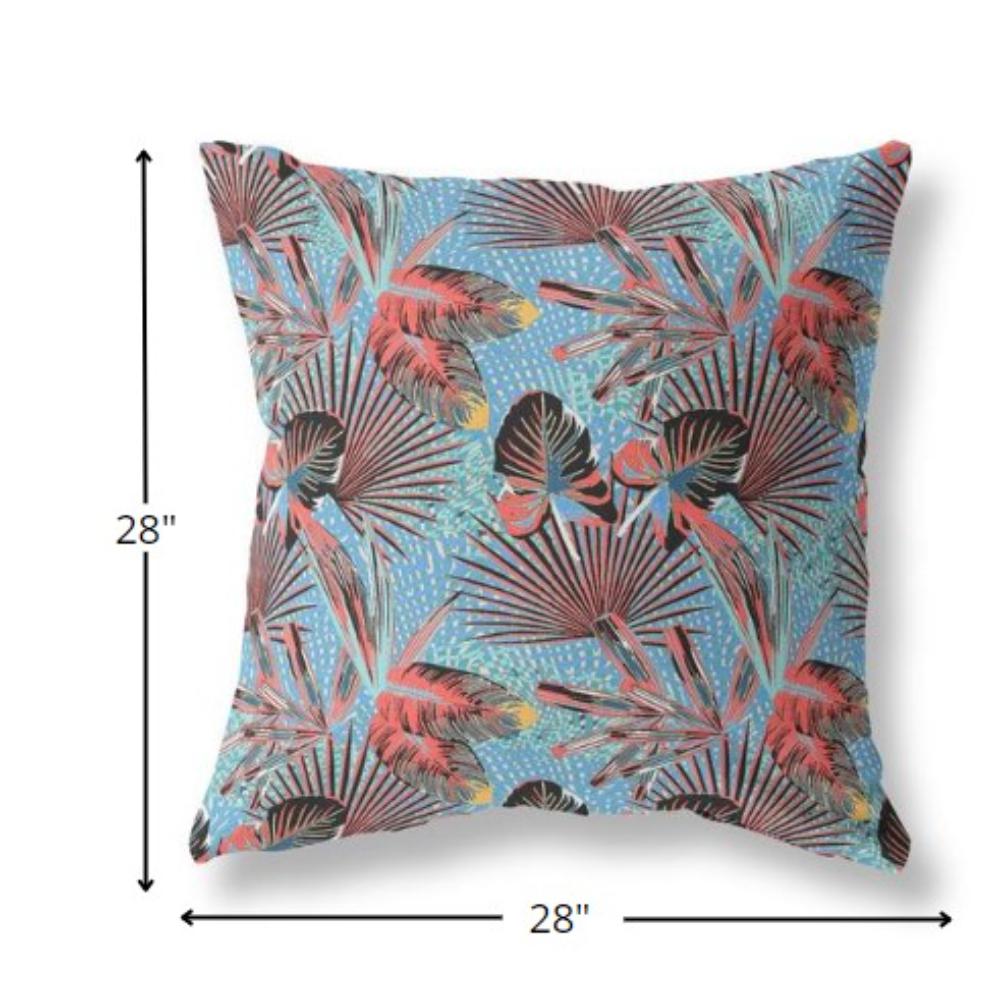 28” Coral Blue Tropical Indoor Outdoor Throw Pillow. Picture 4
