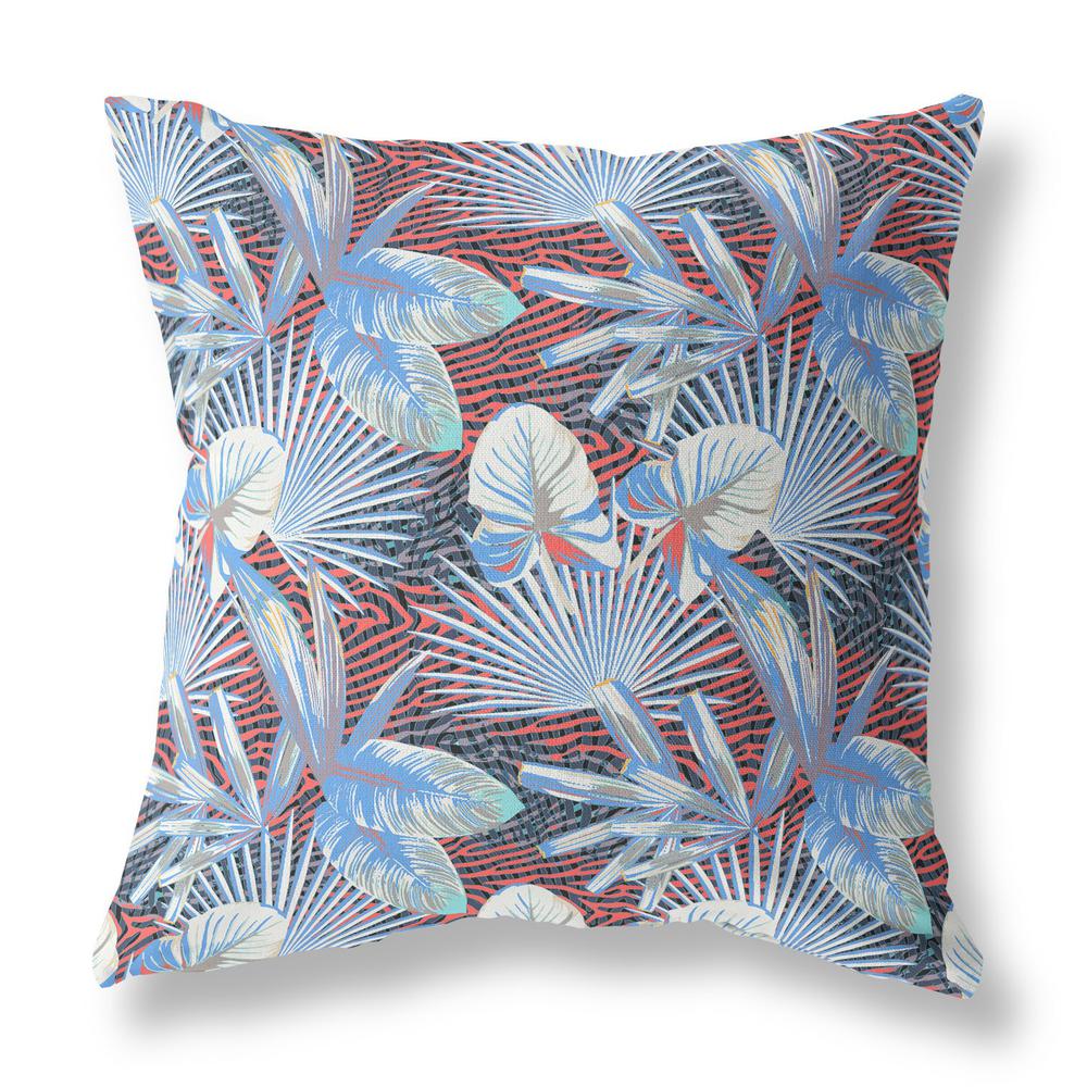 16” Blue Red Tropical Indoor Outdoor Throw Pillow. Picture 1
