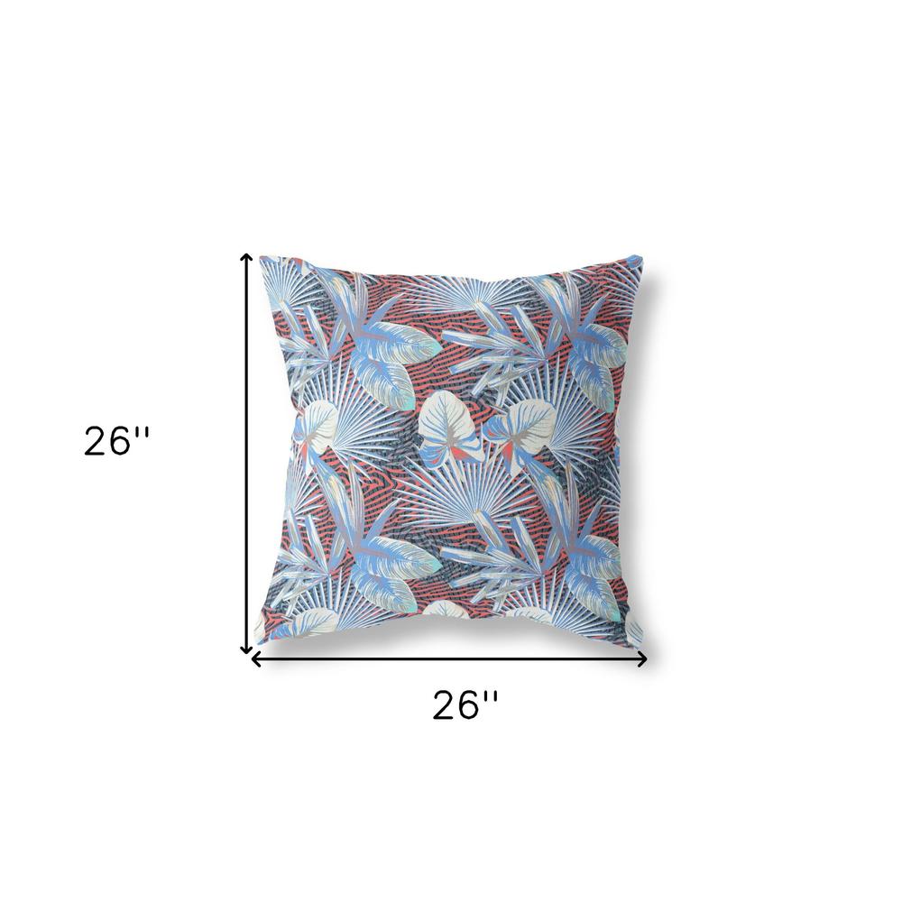 26” Blue Red Tropical Indoor Outdoor Throw Pillow. Picture 4