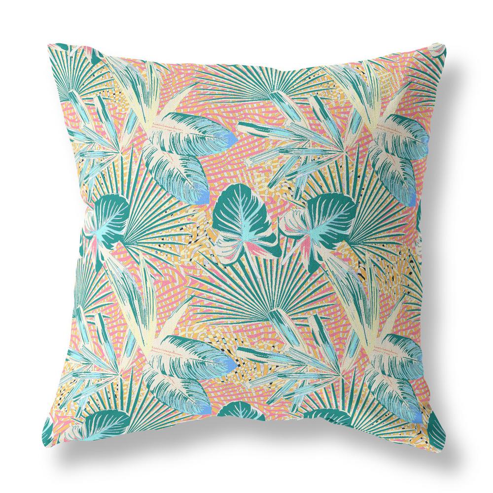 20” Blue Peach Tropical Indoor Outdoor Throw Pillow. Picture 1