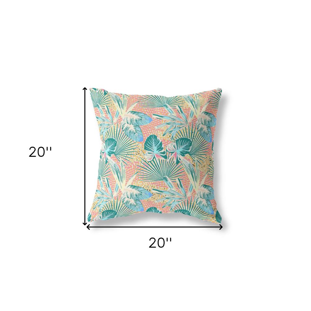 20” Blue Peach Tropical Indoor Outdoor Throw Pillow. Picture 4
