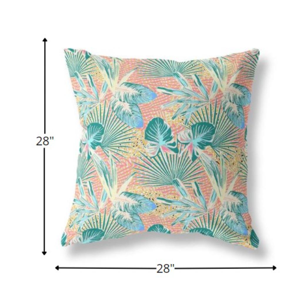 28” Blue Peach Tropical Indoor Outdoor Throw Pillow. Picture 4