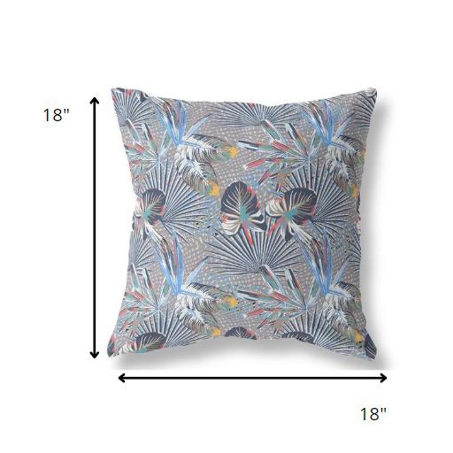 18” Indigo Gray Tropical Indoor Outdoor Throw Pillow. Picture 4