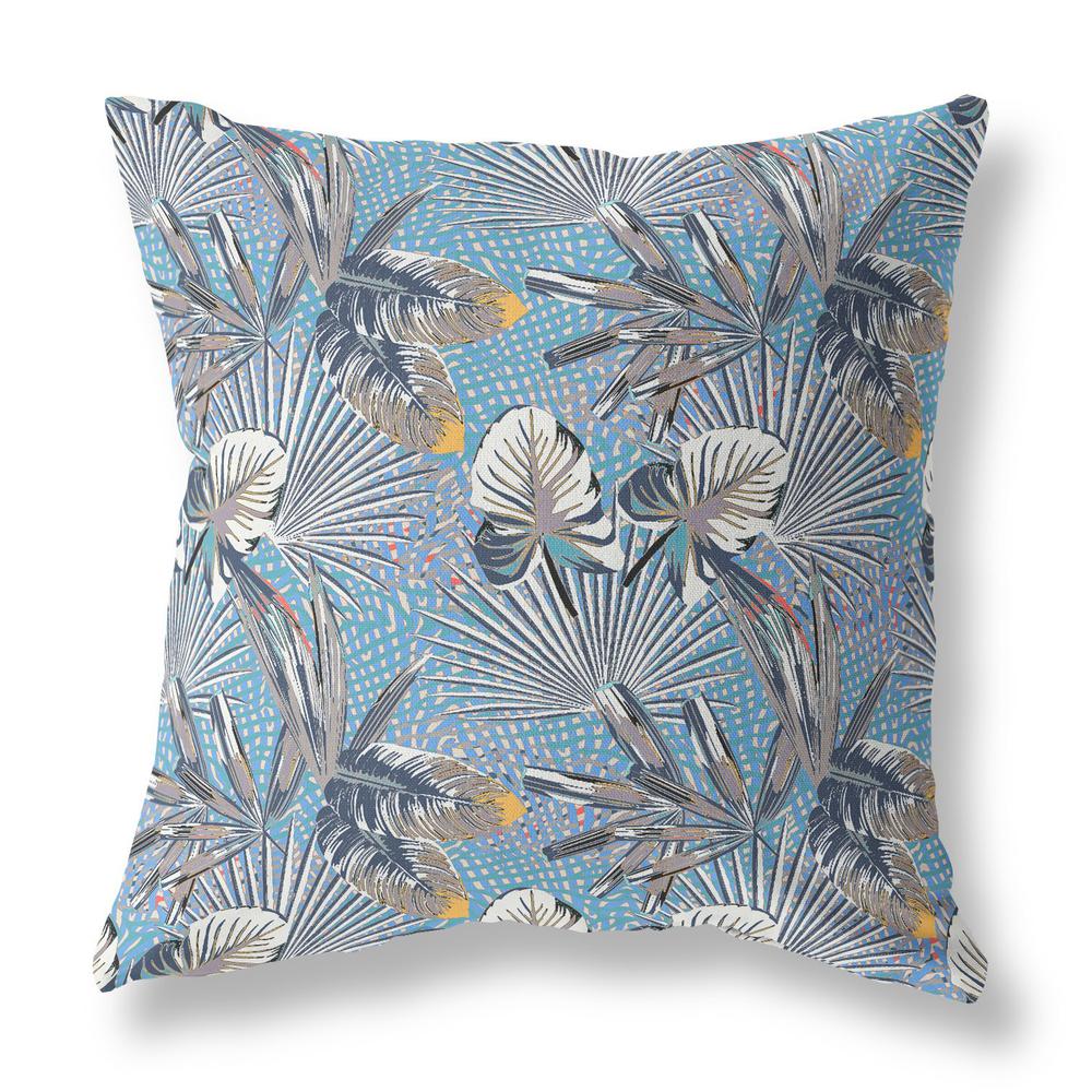 16” Gray Blue Tropical Indoor Outdoor Throw Pillow. Picture 1