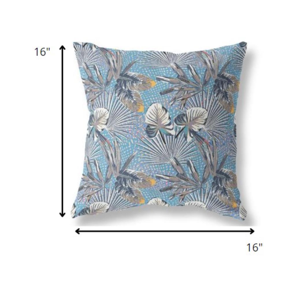 16” Gray Blue Tropical Indoor Outdoor Throw Pillow. Picture 4