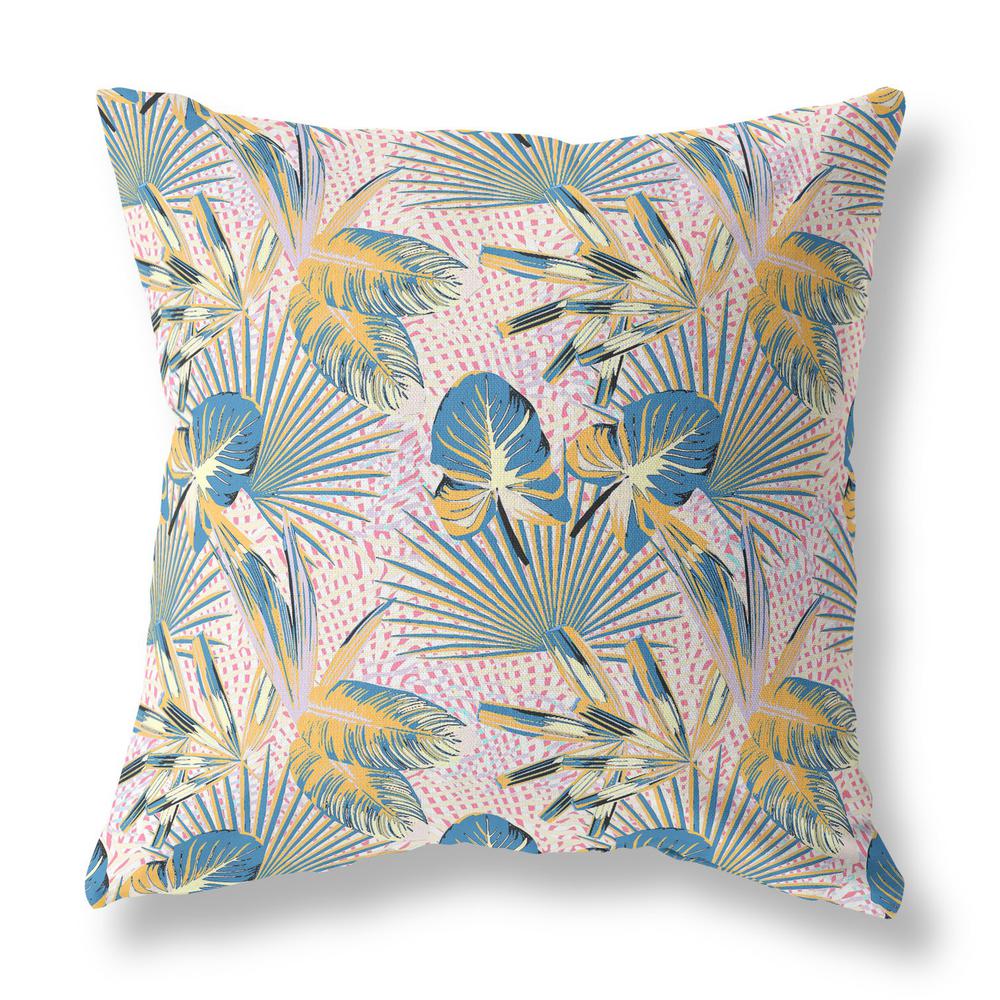 18” Blue Gold Tropical Indoor Outdoor Throw Pillow. Picture 1
