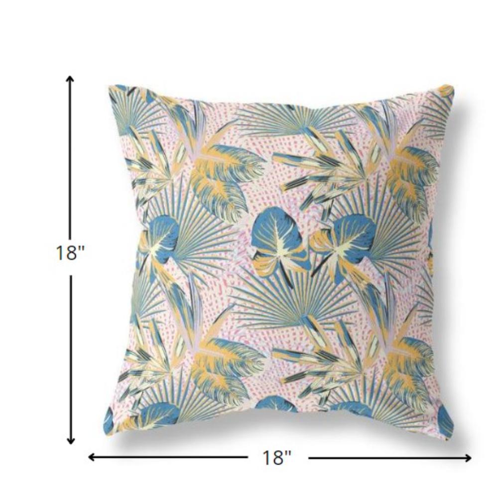 18” Blue Gold Tropical Indoor Outdoor Throw Pillow. Picture 4