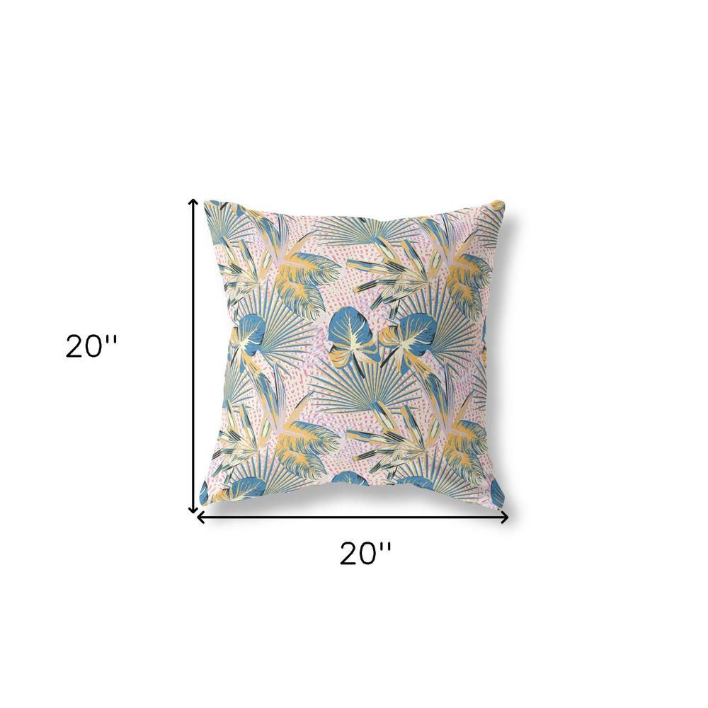 20” Blue Gold Tropical Indoor Outdoor Throw Pillow. Picture 4