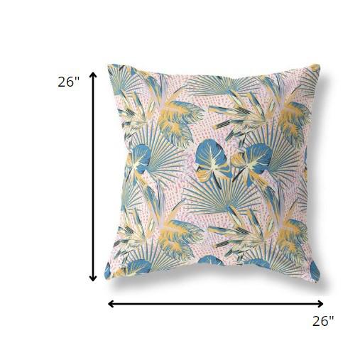 26” Blue Gold Tropical Indoor Outdoor Throw Pillow. Picture 4