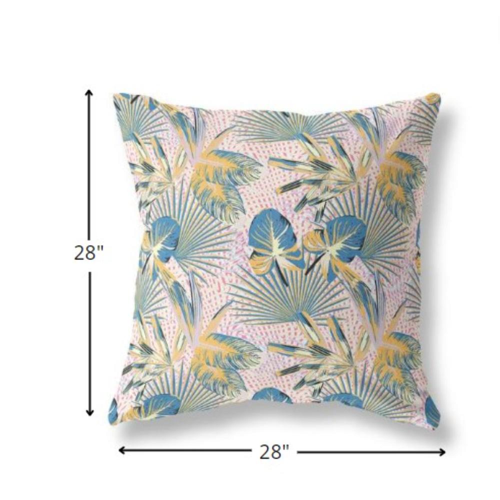 28” Blue Gold Tropical Indoor Outdoor Throw Pillow. Picture 4