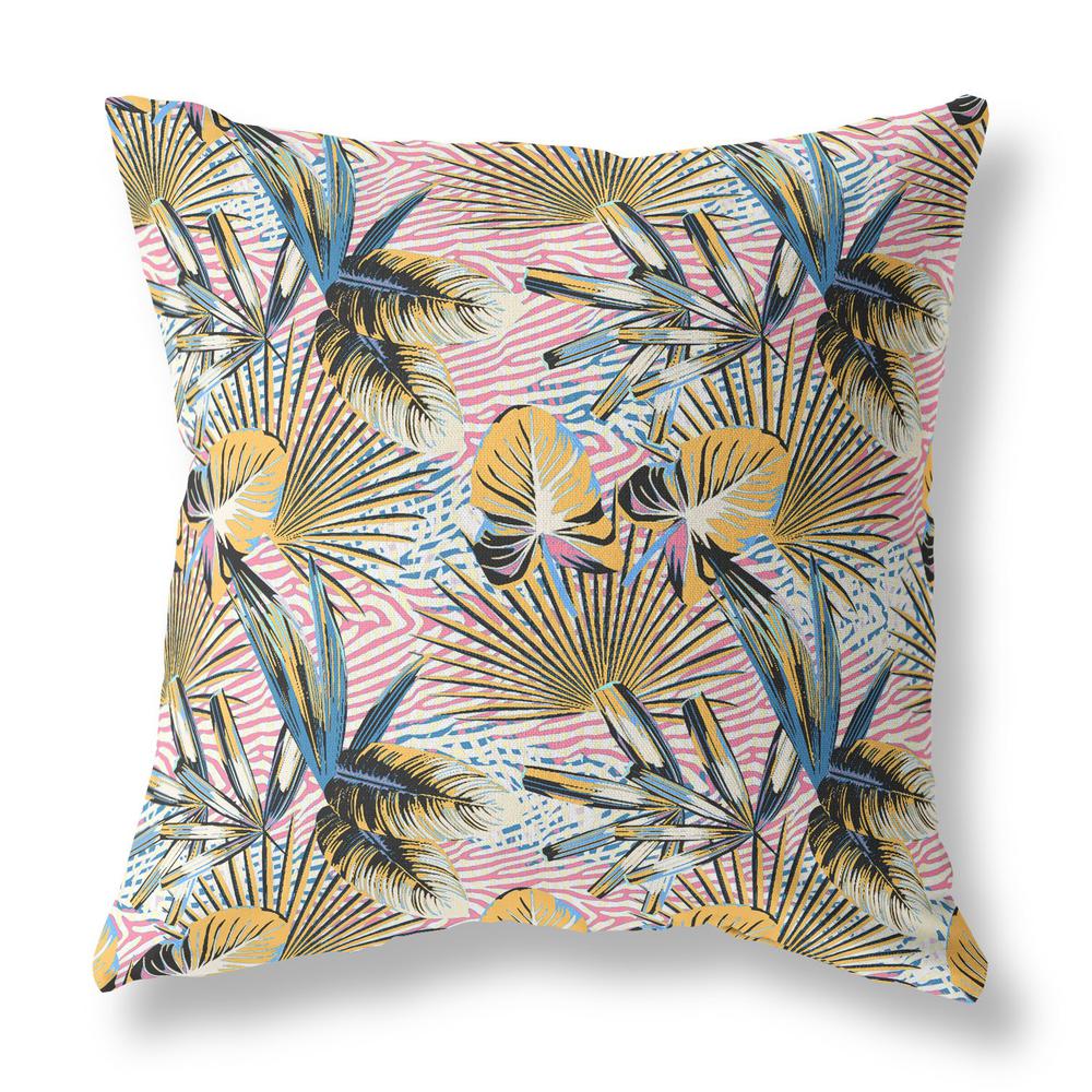 26” Gold Pink Tropical Indoor Outdoor Throw Pillow. Picture 1