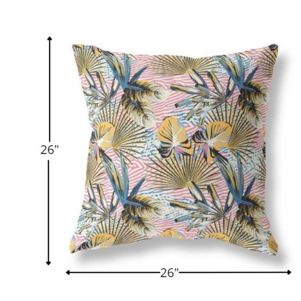 26” Gold Pink Tropical Indoor Outdoor Throw Pillow. Picture 4