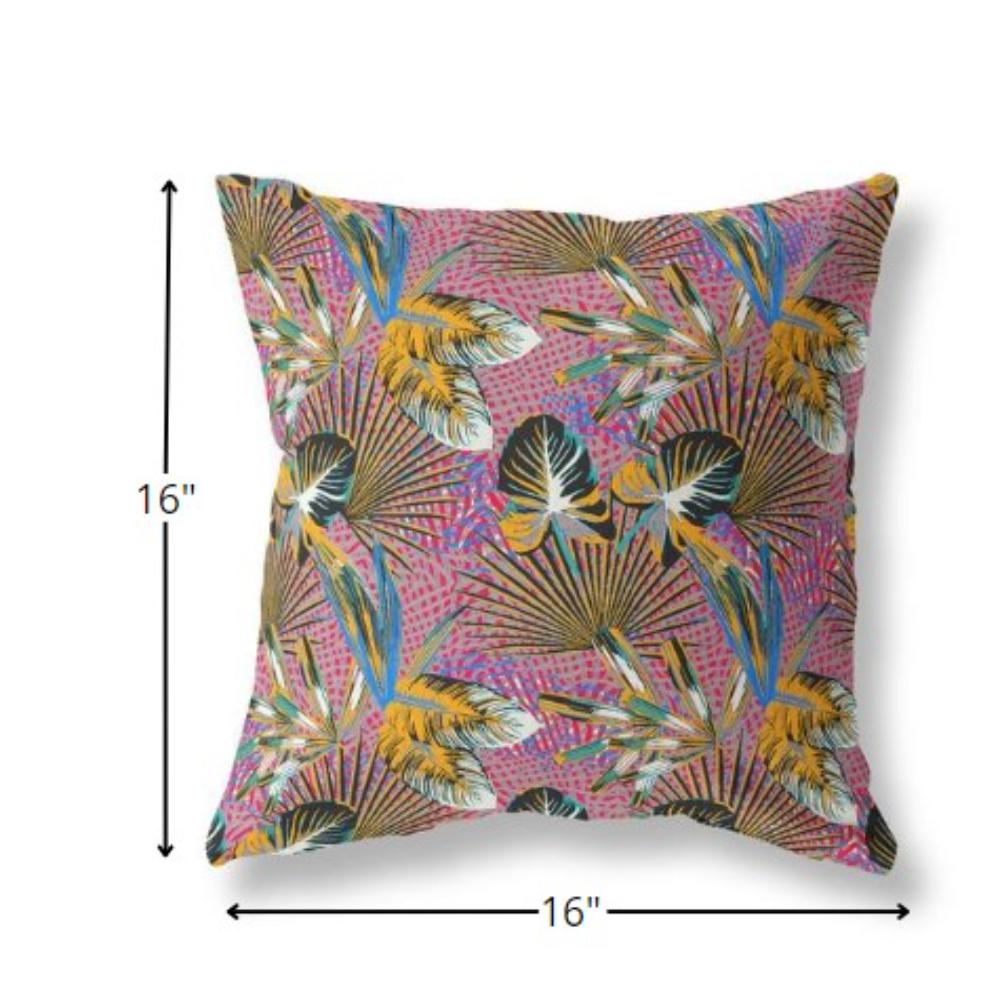 16” Magenta Gold Tropical Indoor Outdoor Throw Pillow. Picture 4