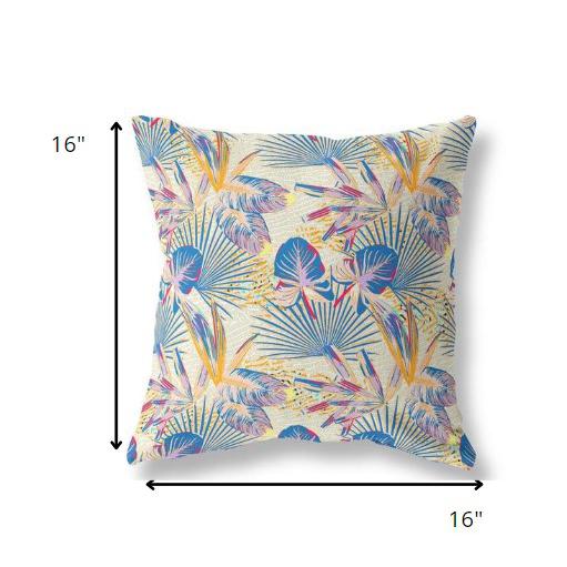 16” Blue Cream Tropical Indoor Outdoor Throw Pillow. Picture 4
