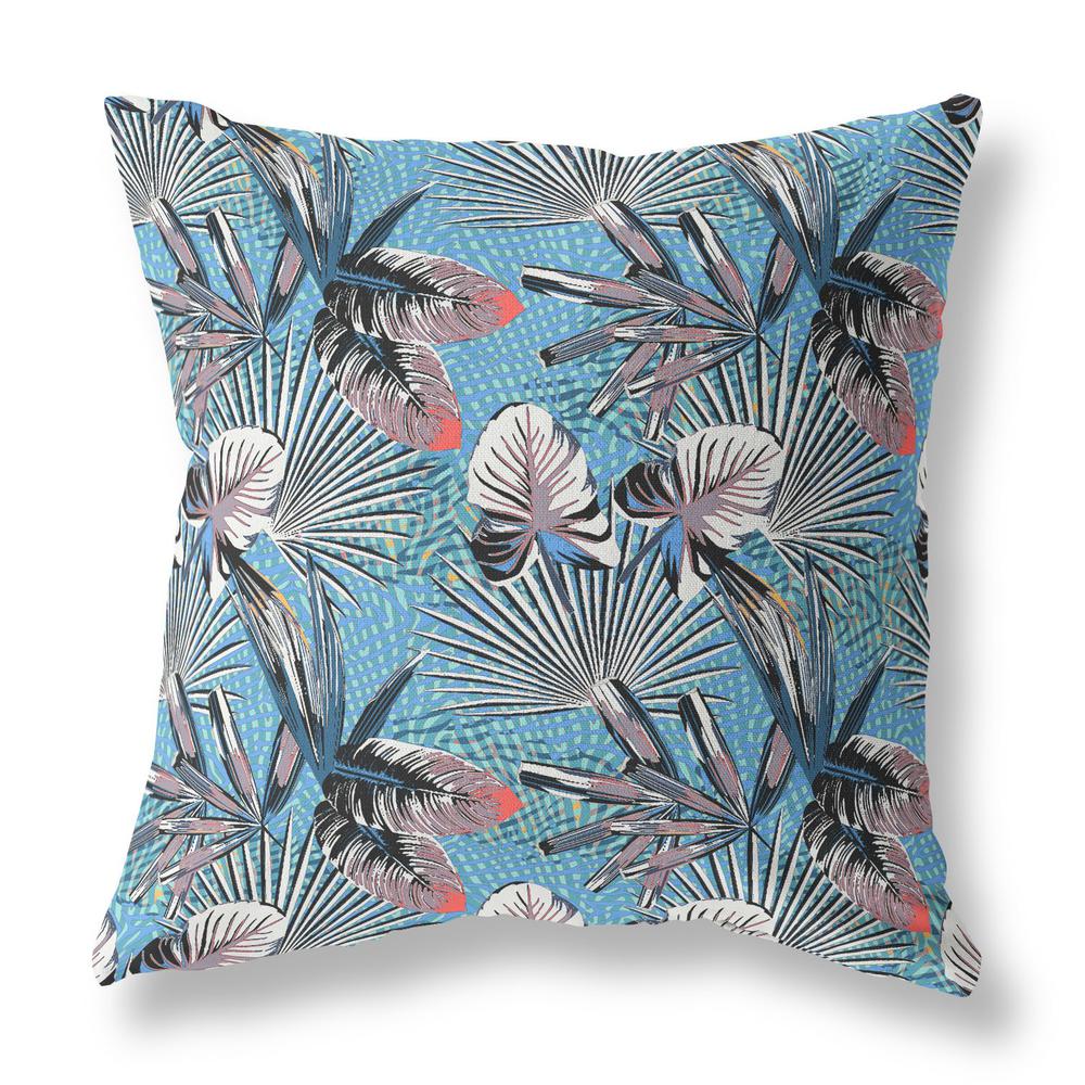 18” Black Blue Tropical Indoor Outdoor Throw Pillow. Picture 2