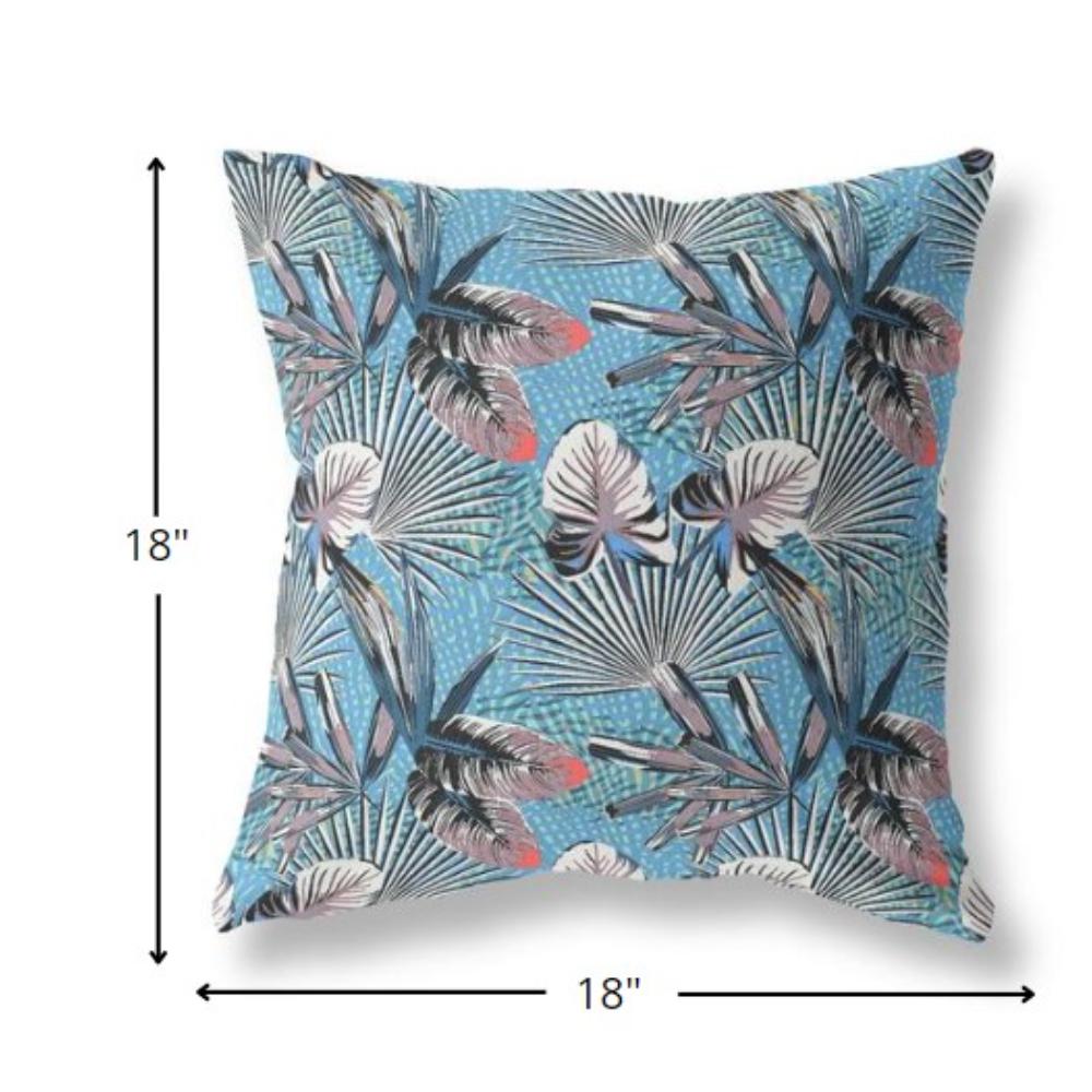 18” Black Blue Tropical Indoor Outdoor Throw Pillow. Picture 4