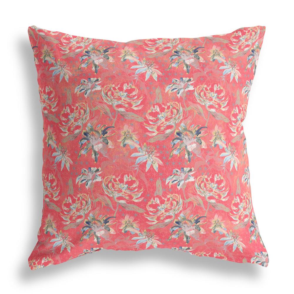 18” Salmon Red Roses Indoor Outdoor Throw Pillow. Picture 2