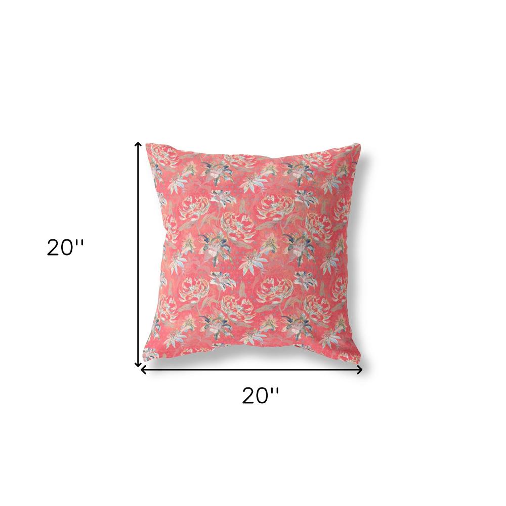 20” Salmon Red Roses Indoor Outdoor Throw Pillow. Picture 4