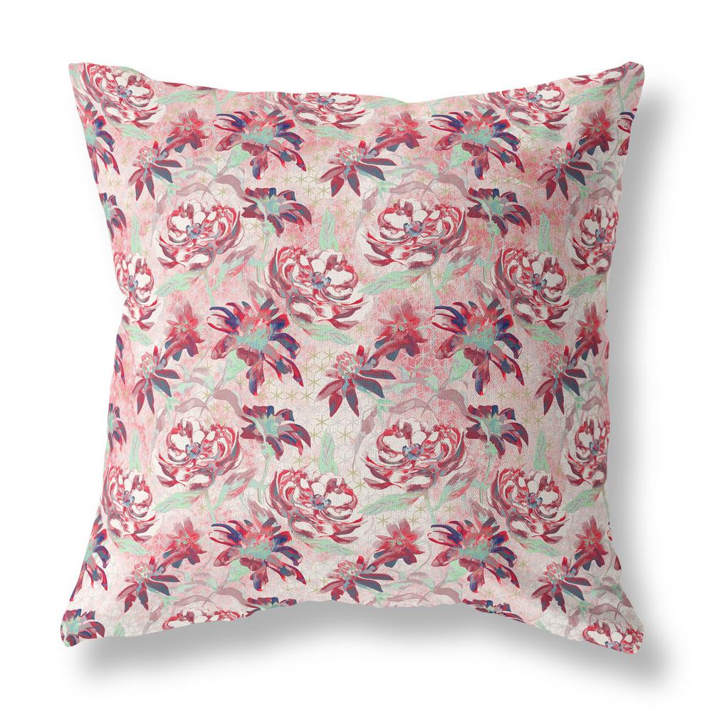 26” Red White Roses Indoor Outdoor Throw Pillow. Picture 1