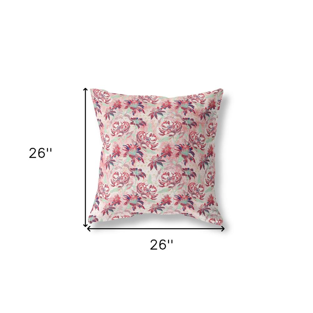 26” Red White Roses Indoor Outdoor Throw Pillow. Picture 4