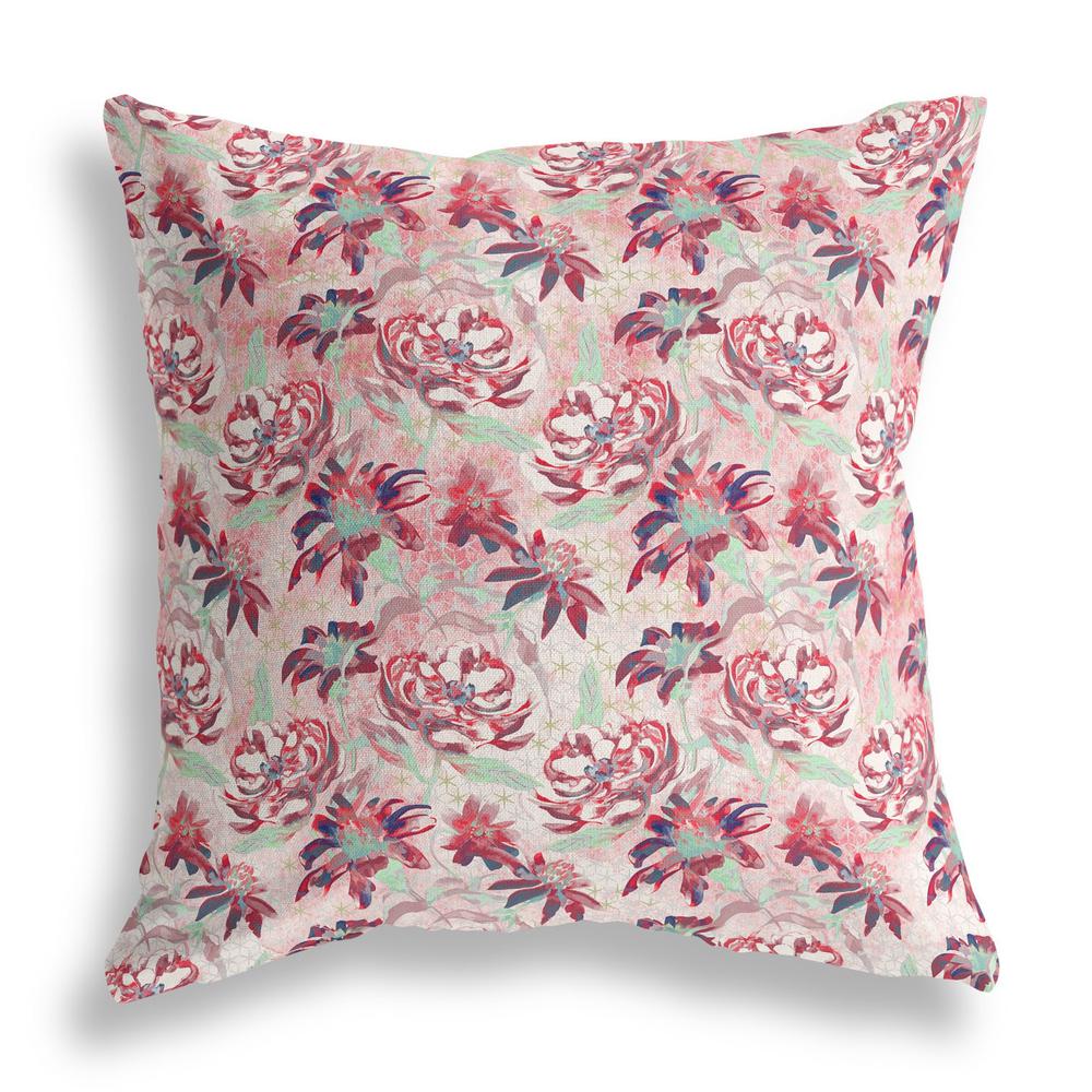 26” Red White Roses Indoor Outdoor Throw Pillow. Picture 2