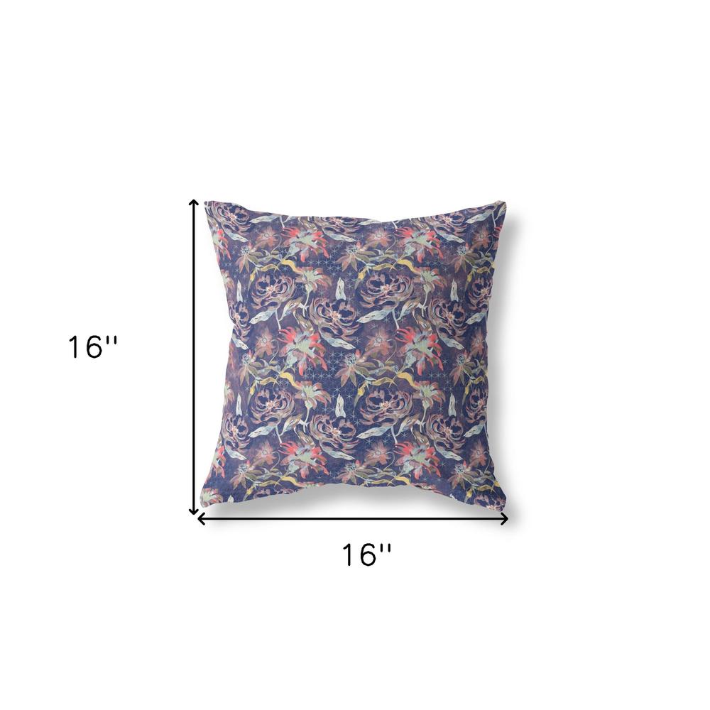 16” Midnight Blue Roses Indoor Outdoor Throw Pillow. Picture 4