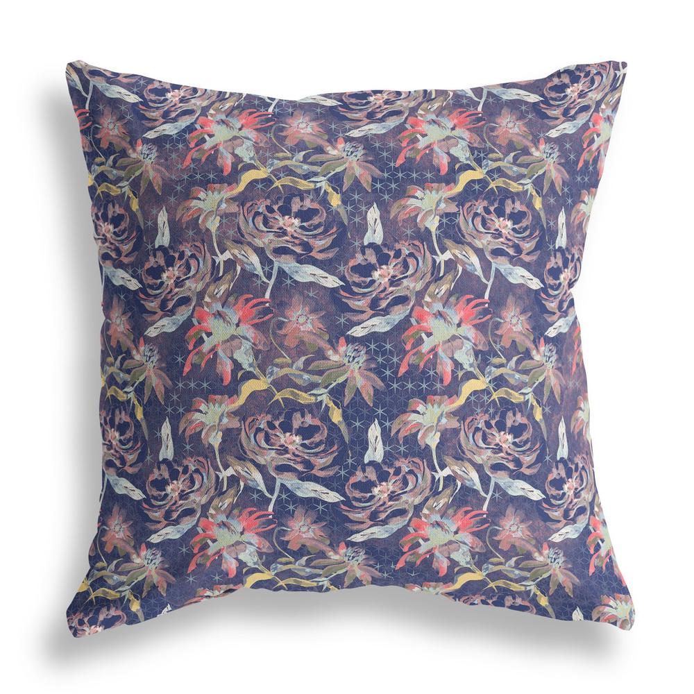 16” Midnight Blue Roses Indoor Outdoor Throw Pillow. Picture 2