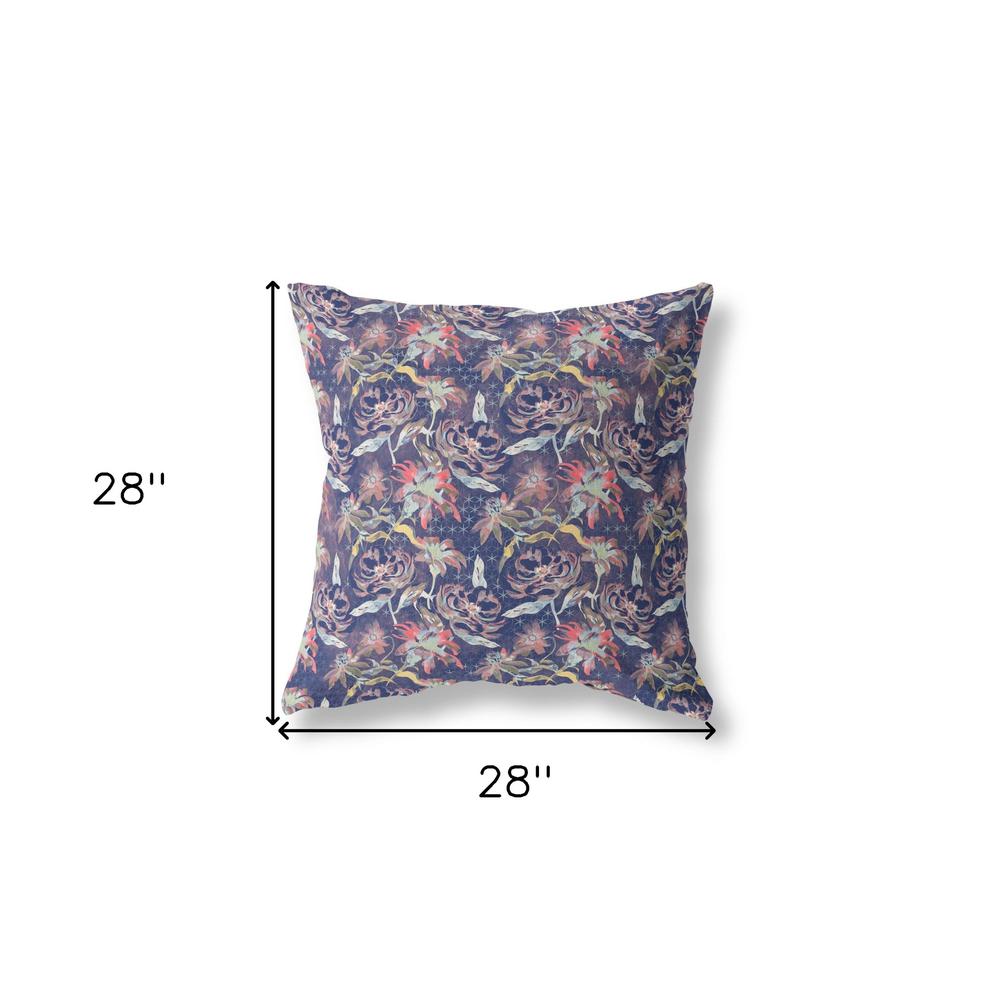28” Midnight Blue Roses Indoor Outdoor Throw Pillow. Picture 4